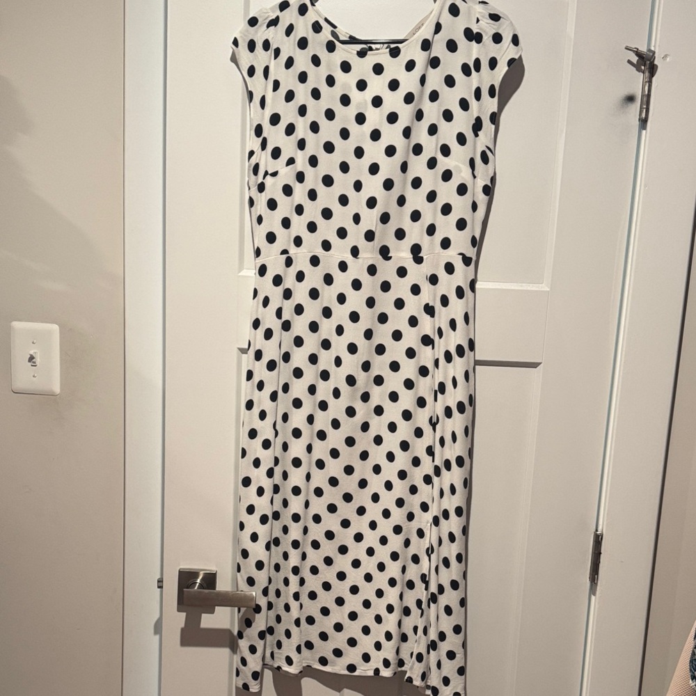 LOFT Black and White Polka Dot Midi Dress